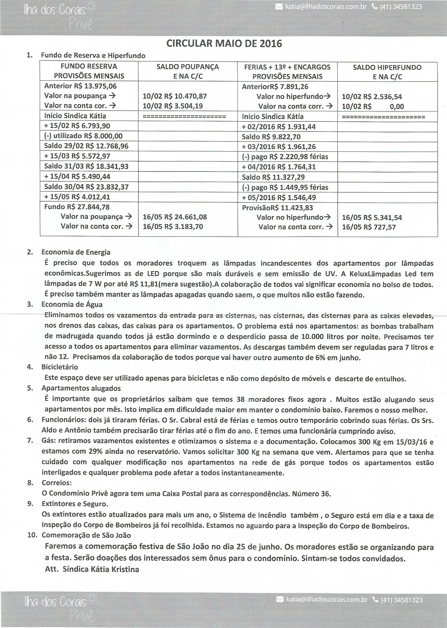 Demonstrativo do mês de maio.